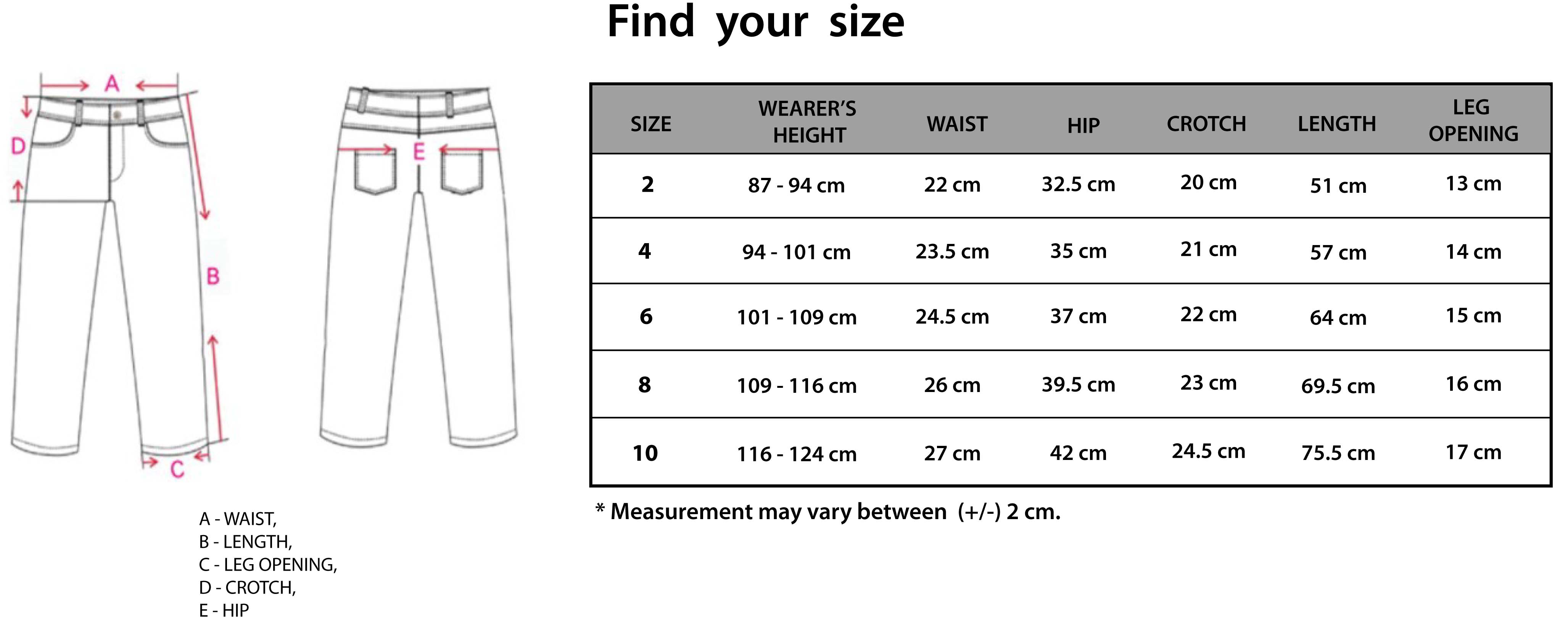 Kids Jeans Size Chart