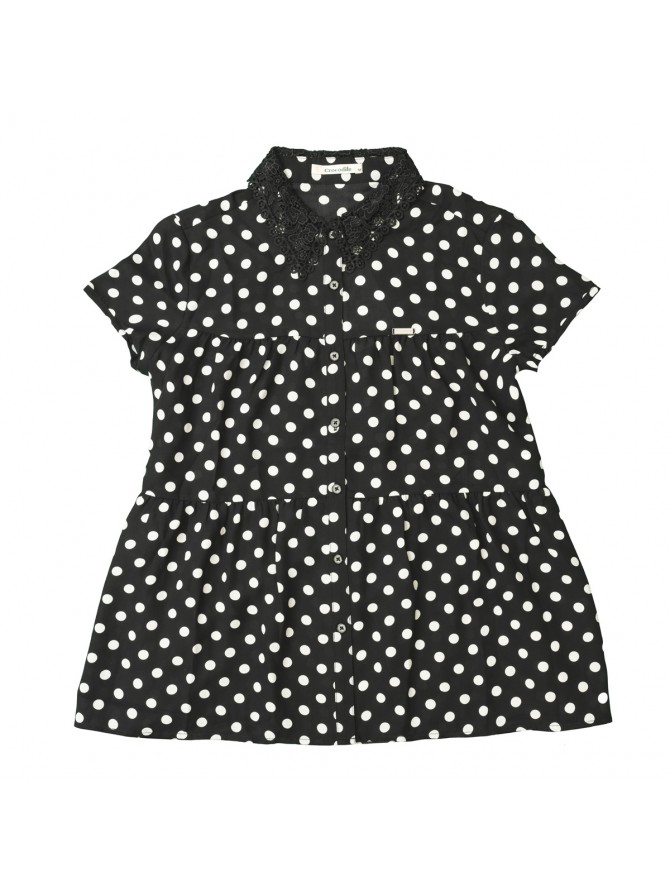 LADIES Polka Dot Lace Collar Top