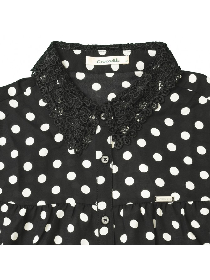 LADIES Polka Dot Lace Collar Top